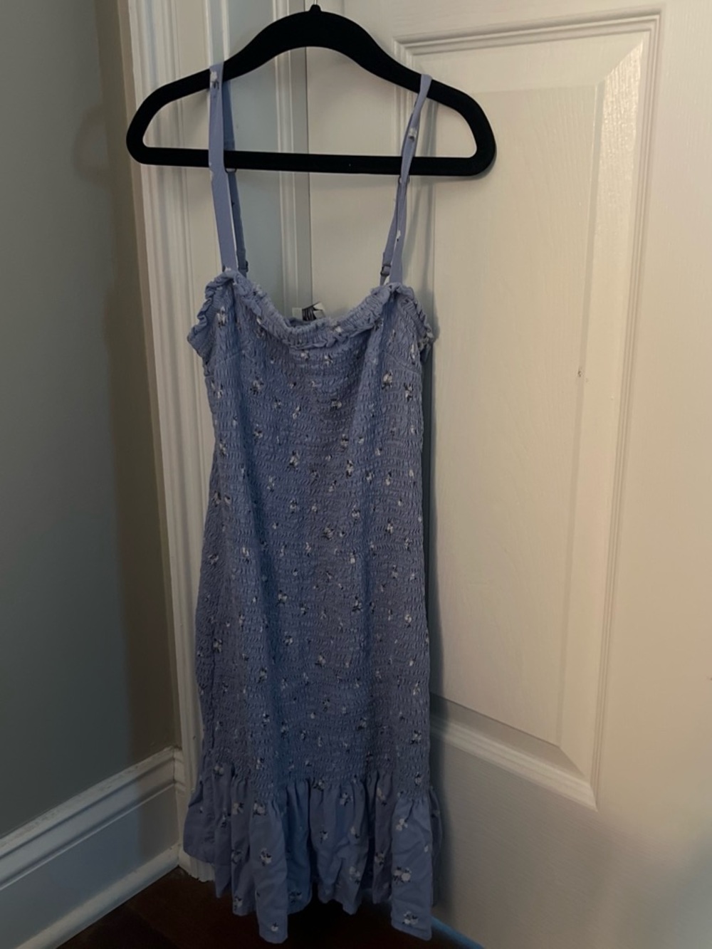 Hollister Light Blue Smocked Mini Dress with Floral Detail